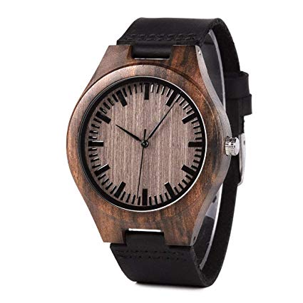 BOBO BIRD Mens Vintage Analog Quartz Wooden Wrist Watches Handmade Casual Men Watch with Cowhide Leather Strap