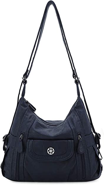 Women Handbags Shoulder Bags Washed Leather Satchel Tote Bag Mutipocket Purse