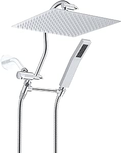 Hibbent All Metal Shower Head, High Pressure 12'' Rainfall Shower Head, Handheld Showerhead Combo, Chrome