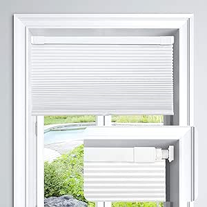 LazBlinds Cordless Cellular Shades No Tools No Drill Light Filtering Polyester Cellular Blinds for Window Size 43'' W x 48'' H, White