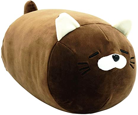 Onsoyours Plush Cat Pillow Toy Chubby Cute Kitten Kitty Stuffed Fluffy Soft Plush Animal Cushion Hugging Snuggle Cuddle Pillow for Kids (Dark Brown, 19.7 inch)
