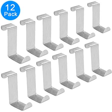 Austor Pack of 12 Stainless Steel Over Door Hooks Hanger for Office Kitchen Cabinet Draw Clothes