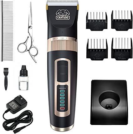 CAHTUOO Dog Grooming Clippers, 2-Speed Heavy Duty Professional Pet Grooming Clippers Kit Rechargeable Cordless Quiet Pet Hair Shaver for Small and Large Dogs Cats