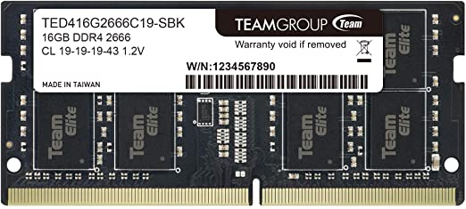 TEAMGROUP Elite DDR4 16GB Single 2400MHz (PC4-19200) CL16 Unbuffered Non-ECC 1.2V SODIMM 260-Pin Laptop Notebook PC Computer Memory Module Ram Upgrade - TED416G2400C16-S01 – (1x16GB) Single