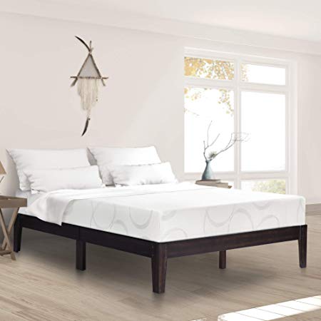 Ecos Living 14 inch Solid Wood Platform Bed with Natural Finish, Wood Bed Frame, Antique, Dark Brown, Beds (Full)