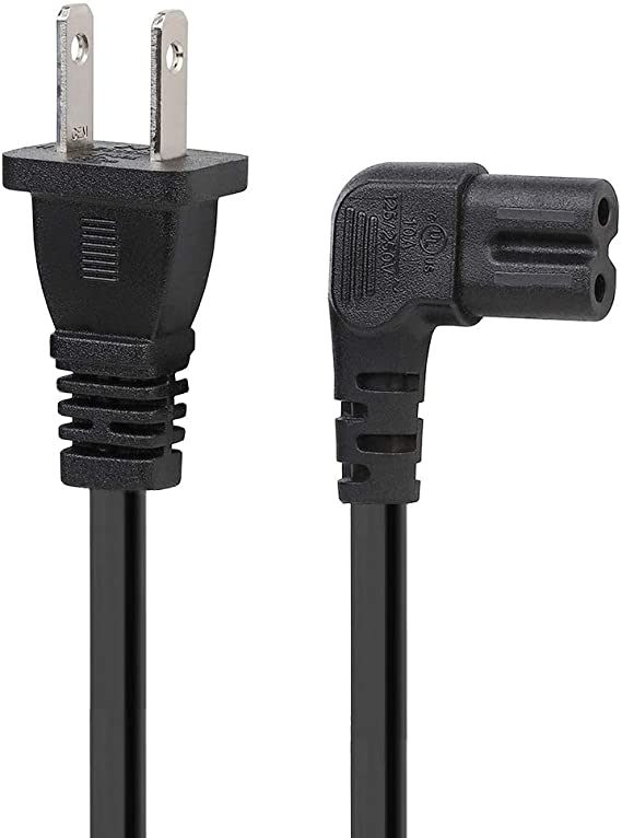 6FT TV Power Cord 2-Prong Figure 8 Power Cord Angled L-Type IEC C7 (Figure 8) Replacement Power Cord for Samsung Sony JVC TCL Roku LCD LED Mornitor, IEC C7 to Nema 1-15P