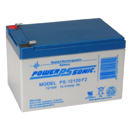 Powersonic PS-12120F2 - 12 Volt/12 Amp Hour Sealed Lead Acid Battery with F2 Terminals