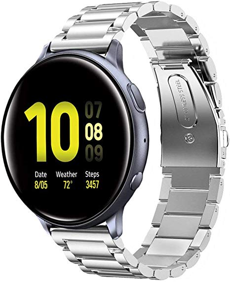 Shangpule Compatible for Galaxy Watch Active 2 40mm Bands, Active2 44mm Band, 20mm Stainless Steel Strap Compatible for Samsung Galaxy Active 2 (Silver)