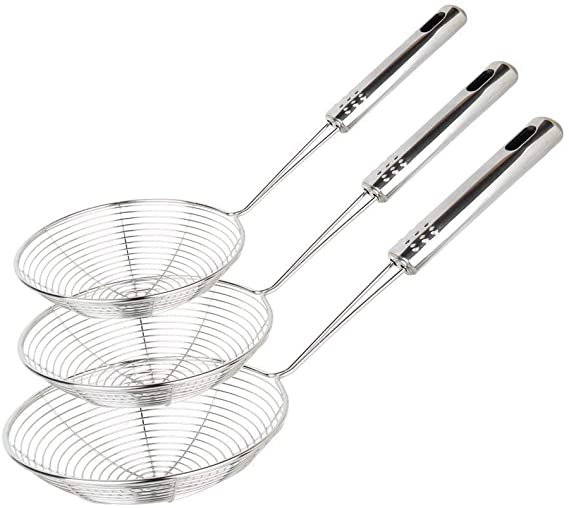 Spider Strainer Skimmer, AMOAYO Strainer Ladle Stainless Steel Wire Skimmer Spoon with Handle for Kitchen Frying Food, Pasta, Spaghetti, Noodle(3, 12in,12.59in,13.77in)