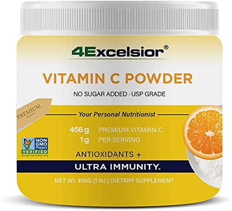 4Excelsior Vitamin C Powder - 1000mg Per Serving – 1LB - 456 Servings Supply – High Absorption Ascorbic Acid– Super Immune Support – Powerful Antioxidant - All Natural Ingredients