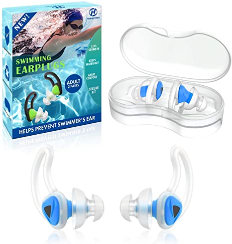 2 Pairs Swimmer Ear Plugs, Hearprotek Upgraded Custom-fit Water Protection Adult Swimming earplugs for Swimmers Water Pool Shower Bathing and Other Water Sports(Blue)