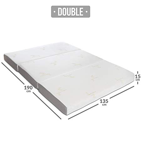 Milliard 6-Inch (15cm) Thick Tri Folding Mattress/Tri Fold Guest Mattress with Ultra Soft Removable Cover with Non-Slip Bottom - Double (190cm x 135cm)