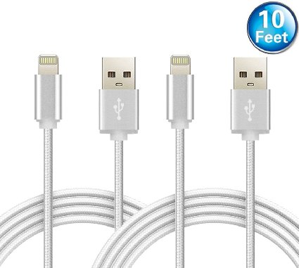 Armii® 2 Pack 10 Feet / 3 Meters Nylon Braided Lightning to USB Cable Extra Long Charger for iPhone iPad iPod