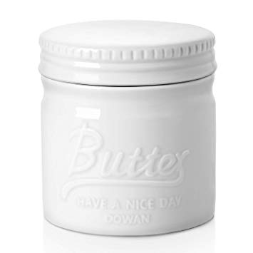 DOWAN Porcelain Butter Keeper Crock,Mason jar type Butter Crock,French Butter Dish,No More Hard Butter,Perfect Spreadable Consistency,White