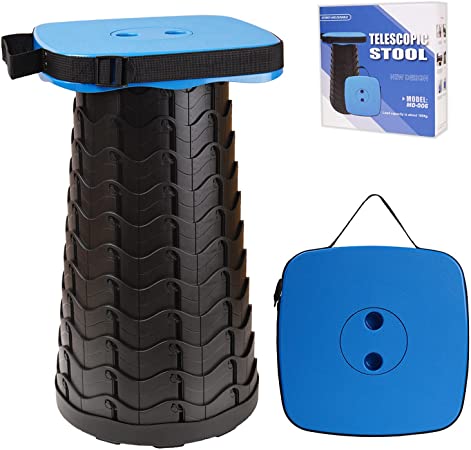 Upgraded Portable Telescopic Stool with Larger Seat - Retractable Square Camping Folding Stool for Adults, Telescoping Collapsible Lightweight Compact Stool (Blue)