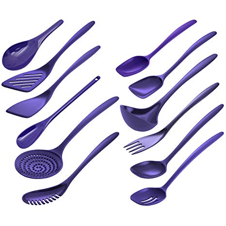 Hutzler 3500-12PU Cook & Serve Melamine Utensil Set (Set Of 12), Purple, Full