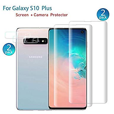 Tempered Glass Screen Protector with Camera Lens Protector for Samsung Galaxy S10 Plus, Full Screen Coverage Screen Protector, 3D Curved Tempered Glass, HD Clear Anti-Bubble Film (2 Kits) (0)
