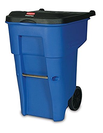 Rubbermaid Commercial BRUTE Recycling Roll-Out Trash Can with Lid, 65 Gallon, Blue, FG9W2173BLUE