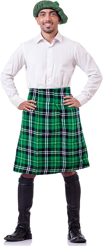 Skeleteen Irish Plaid Green Kilt - Scottish St Patrick's Green Pleated Costume Tartan Skirt Kilts Clothing for Men and Women, Green, One Size