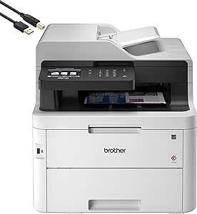 Brother MFC-L3750CDWA All-in-One Digital Wireless Color Laser Printer for Home Office, White - Print Copy Scan Fax - 24 ppm, 600 x 2400 dpi, Auto 2-Sided Printing, 50-Sheet ADF - Printer Cable