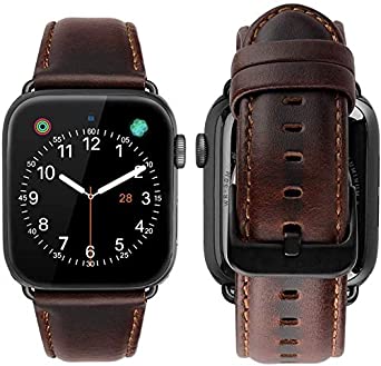 Compatible with Apple Watch Bands 38mm 40mm,MroTech Genuine Leather Band Replacement Strap for iWatch Straps Series 5 4 3 2 1 Sport Nike  Edition Bracelet with Black Clasp-Coffee/Black,38/40mm