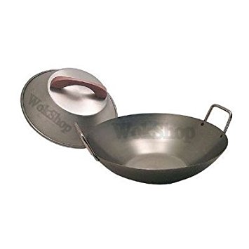 Carbon Steel Flat Bottom Wok w/ 2 Loop Handles, USA Made (12 inch) Lid not included