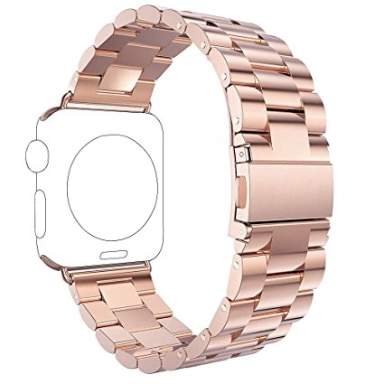 For Apple iWatch Band 42MM, Rosa Schleife Apple Watch Band 42mm Stainless Steel Replacement Bands Wristband with Metal Buckle Clasp Smart Watch Bands for Apple Watch Sport & Edition (Rose Gold)