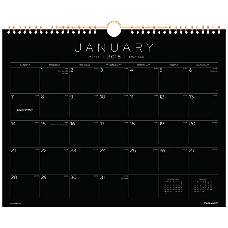 AT-A-GLANCE Monthly Wall Calendar, January 2018 - December 2018, 14-7/8" x 11-7/8", Wirebound, Black Paper (PM8BP28)