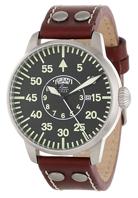 Laco/1925 Men’s 861806 Pilot Classic Round Stainless Steel Watch with Brown Leather Strap
