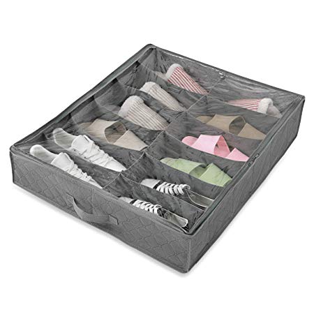 Magicfly Organizer Underbed Closet Solution with Clear Plastic Zippered Cover 12 Cell for Kids/Women Under Under Bed Shoe Storage Bag