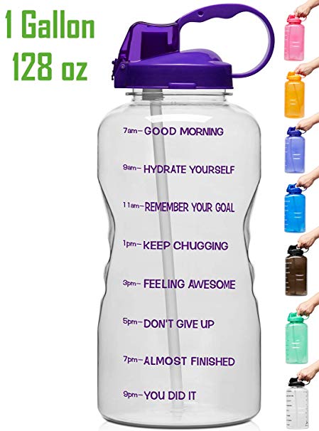 Venture Pal Large 128oz (When Full) Leakproof BPA Free Fitness Sports Water Bottle with Motivational Time Marker & Straw to Ensure You Drink Enough Water Throughout The Day