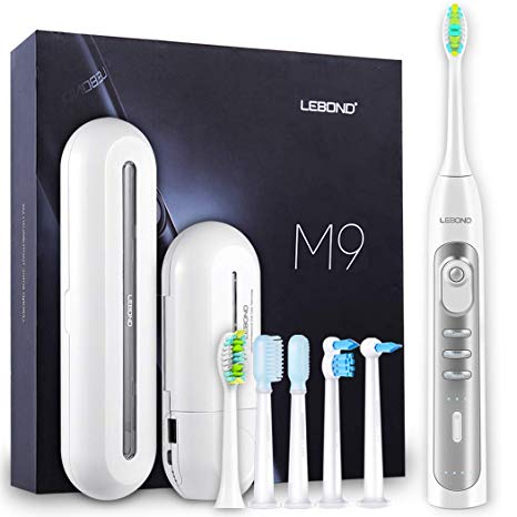 Sonic Electric Toothbrush with UV Sanitizer Charging Case & Travel Case, LEBOND Rechargeable Electric Toothbrushs with 9 Brushing Modes, Smart Timer and 5 Functional Heads