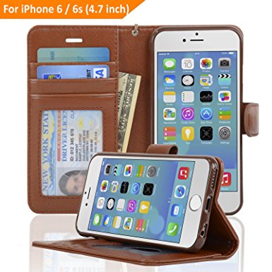 iPhone 6 / 6s Case, NAVOR® [Stand Feature] [Removable Strap] [4 Card Slots] [Clear ID Window] [Money Pocket] Synthetic Leather 4.7 inch iPhone 6 / 6s Wallet Case - Navor (Brown)