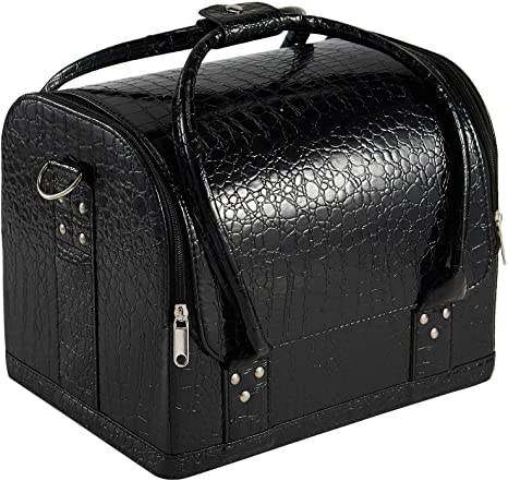 Joligrace Travel Makeup Handbag Cosmetic Case Beauty Box Vanity Nail Art Hairdressing Organiser Bag with Shoulder Strap, Black