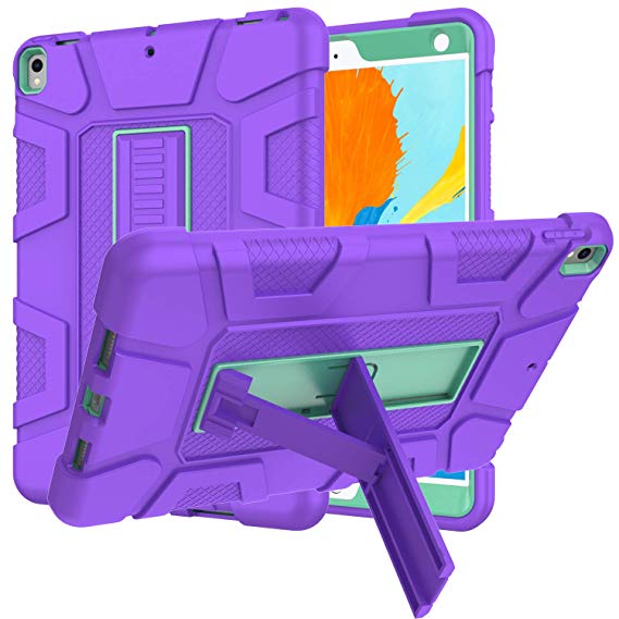 TABPOW iPad Air 3 Case 3rd Generation 2019 / iPad Pro 10.5", Kickstand Series - Shockproof Heavy Duty Hybrid Three Layer Armor Defender Kids Child Proof Case Cover - Purple Teal