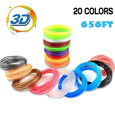 3D Pen Filament - 3D Pen Filament Refills(20 Colors Including 6 Glow, 32.8 Feet Each) - 3D Pen Filament 1.75mm Total 656 Feet for 3D Doodler Pen - Dimensional Accuracy  /- 0.03mm