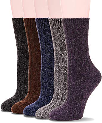 Womens Wool Socks Warm Knit Comfort Cotton Work Duty Boot Winter Socks For Cold Weather 5 Pack