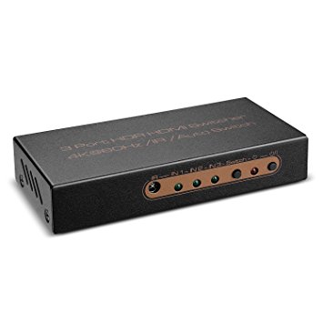 TNP 3 Port HDMI Switch Selector Box Supports 4K 60Hz, HDR, HDCP 2.2, Ultra HD UHD 4Kx2K @ 60Hz / 30Hz, 1080P, 3D, High-Speed HDMI Video Audio with Remote Control, Manual / Automatic Switching Hub