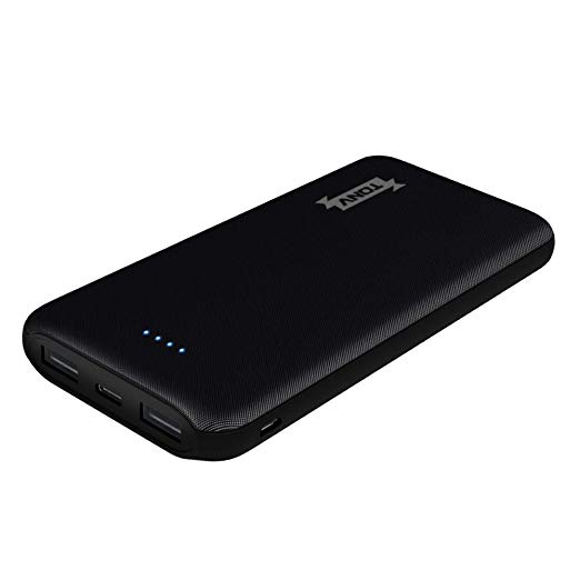Tonv Portable Power Banks 10000mah Black Slim Type with Dual-Port USB Charger Design Compatible with Samsung and iPhone and More (10BK)
