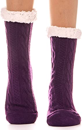 Womens Slipper Socks Fuzzy Cozy Cabin Plush Fleece Fluffy Winter Huggle Socks Non Skid Stocking Stuffers with Gripper