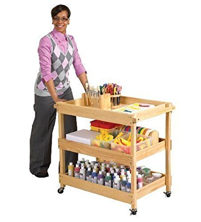 ECR4Kids Mobile Hardwood Rolling Utility Cart, Natural