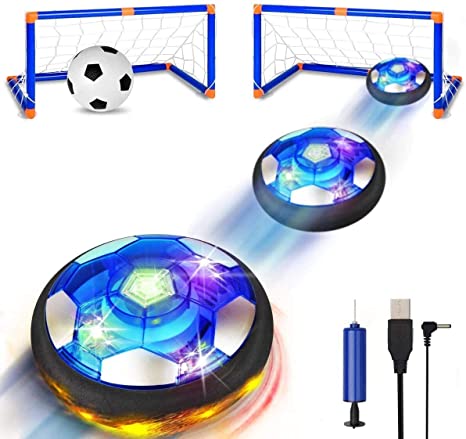 SENYANG Hover Soccer Ball Set Toys - Rechargeable Air Soccer with 2 Goals LED Lights and Soft Foam Bumpers Indoor Outdoor Sports Floating Soccer, Football Toy Gifts for Kids (Blue)