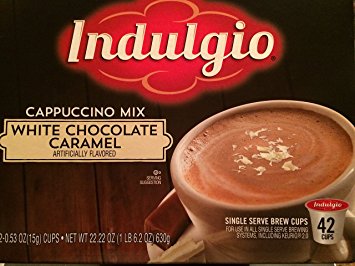 Indulgio Cappuccino, White Chocolate Caramel, 42-count Single Serve Cup for Keurig K-cup Brewers (Compatible with 2.0 Keurig Brewers) (42)