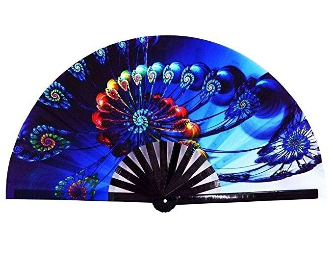 Amajiji Large Folding Fan, Rave Festival Accessories for Men/Women, Chinease/Japanese Bamboo Hand Fan, Performance Decoration Gift Dance Handheld Fan (Peacock)