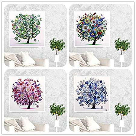 DIY 5D Diamond Painting Four Seasons Tree by Number Kits, Painting Cross Stitch Full Drill Crystal Rhinestone Embroidery Pictures Arts Craft for Home Wall Decor Gift(30x30cm)