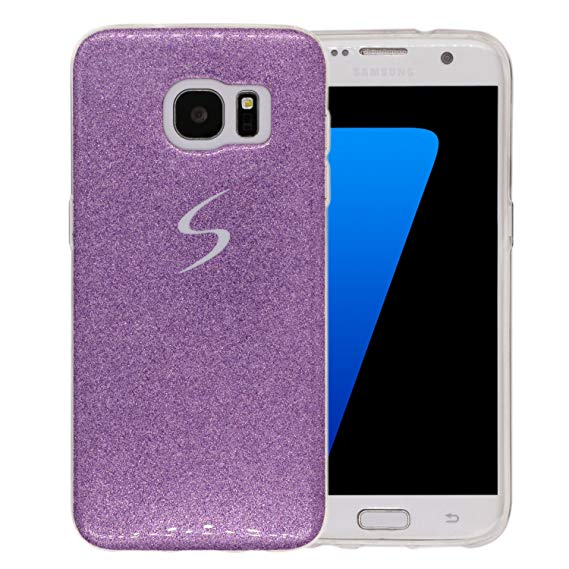 S7 Edge Case , [ Bling Glitter in case with Smooth Finish So Glitter Never come off] BLLQ Amazing Messy Glitter Soft TPU Case With Rubber Edge for Samsung Galaxy S7 Edge (S7 edge Sparkle Purple S )