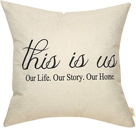 Fjfz Rustic Farmhouse Decor This is Us, Our Life Our Story Our Home Family Sign Decoration Housewarming Gift Cotton Linen Home Decorative Throw Pillow Case Cushion Cover for Sofa Couch, 18" x18"