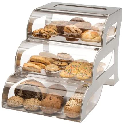 Rosseto BK010 3-Tier Acrylic Stainless Steel Bakery Display Stand, Clear