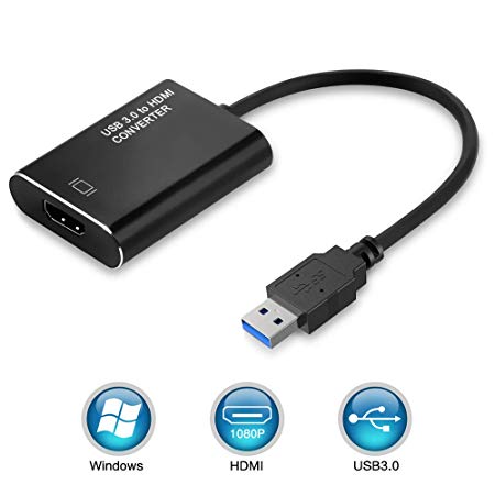 USB to HDMI Adapter, Full HD 1080P USB to HDMI Video Adapter with Audio Output for Multiple Monitors, Compatible with Windows XP 7/8/8.1/10 [ Not Support Mac & Vista ]