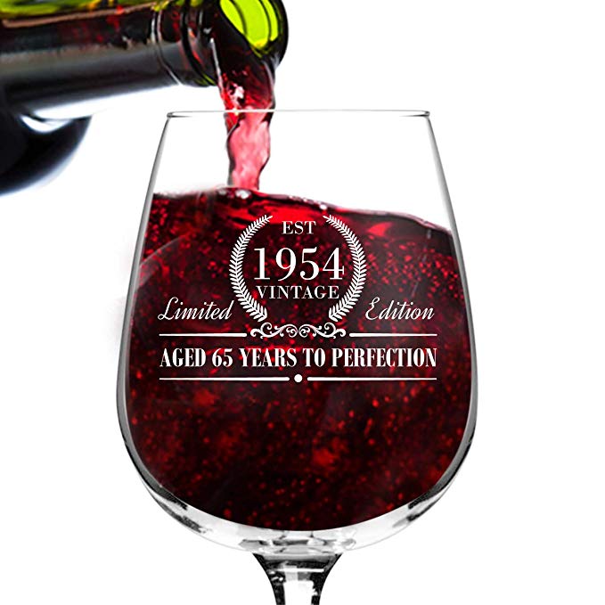 1954 Vintage Edition Birthday Wine Glass for Men and Women (65th Anniversary) 12 oz, Elegant Happy Birthday Wine Glasses for Red or White Wine | Classic Birthday Gift, Reunion Gift for Him or Her